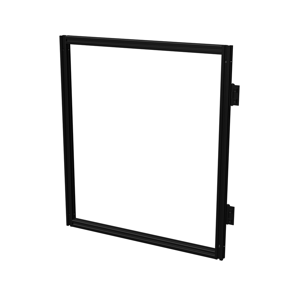 DoomCube door frame assembled from black MISUMI HFSB5-2020 extrusions with two HHPBSN5 hinges