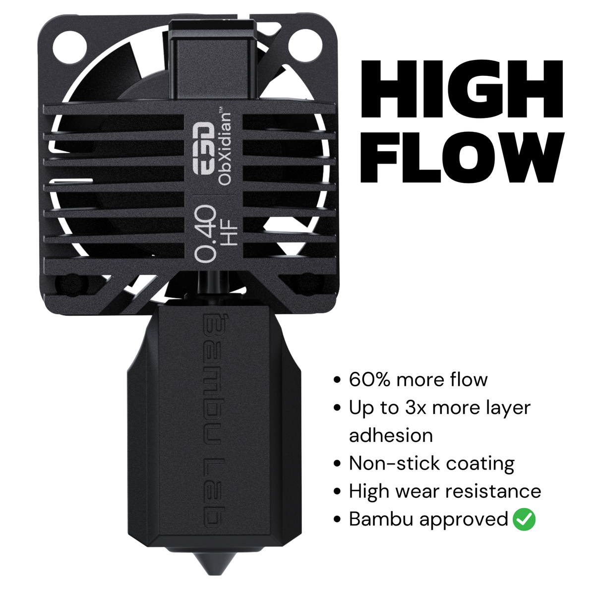 Annotated view of the parts that make up the E3D High Flow ObXidian Bambu Lab HotEnd