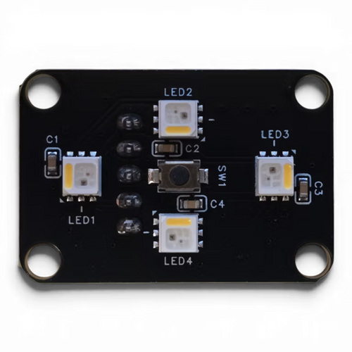 EMU LED Button PCB front: four RGBW LEDs around the SMD switch