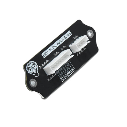 EMU Wiring Hatch Board, outer side with EMU logo and pre-soldered JST-XH connectors