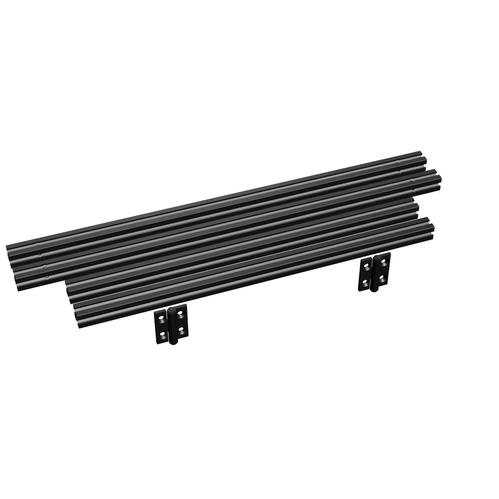DoomCube door kit contents: two uprights, two rails and two MISUMI black hinge sets