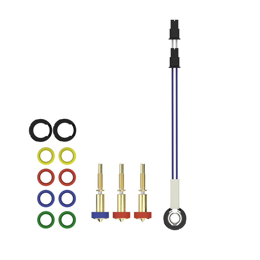 E3D Revo High Flow Hotside Kit: 60 W HeaterCore, 0.4 and 0.6 mm High Flow brass nozzles, sock pack