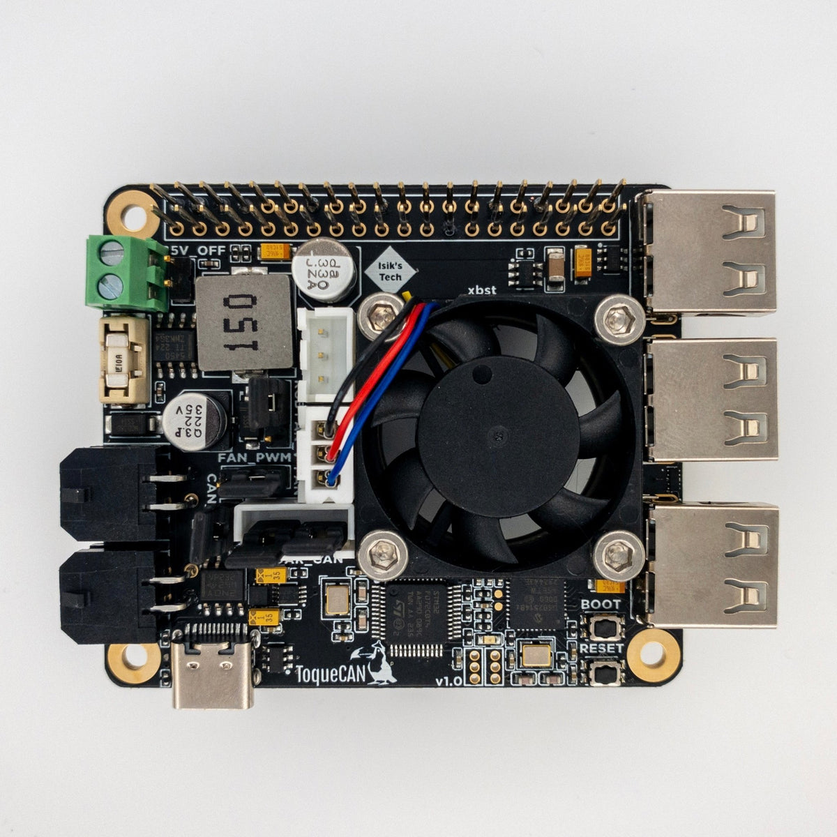 Isik's Tech ToqueCAN for Raspberry Pi: 2× CAN, 3-Port USB Hub, 24V to 5V 5A (Pre-Order) - Pjotr3DShop