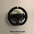 3D printed wall mount holding a MOZA sim racing wheel